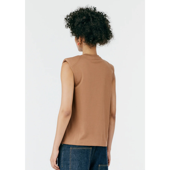 Tibi Camel Tan Padded Shoulder Sleeveless Muscle Style Top Tee Shirt Size XS - Picture 2 of 7